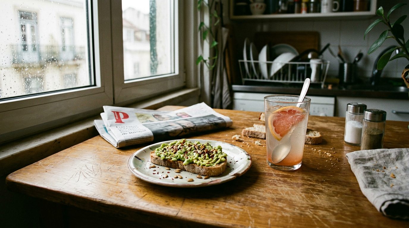Avocado toast with chilli + Sparkling grapefruit