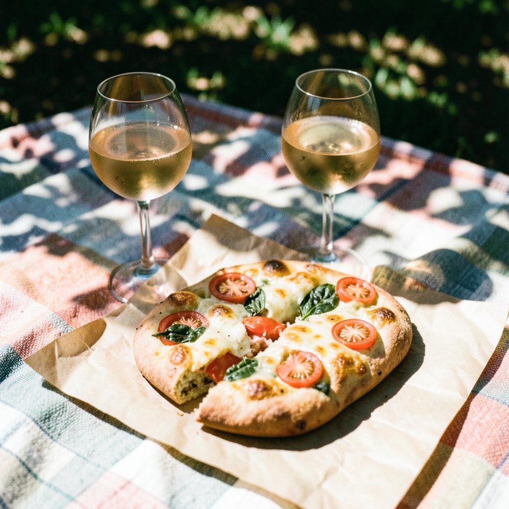 Margherita pizzetta, eaten cold + Chilled rosé