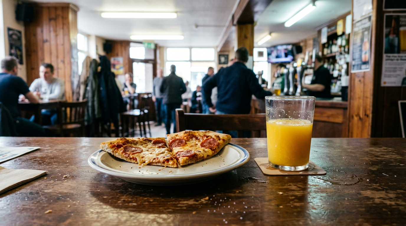 Cold pizza + Orange juice