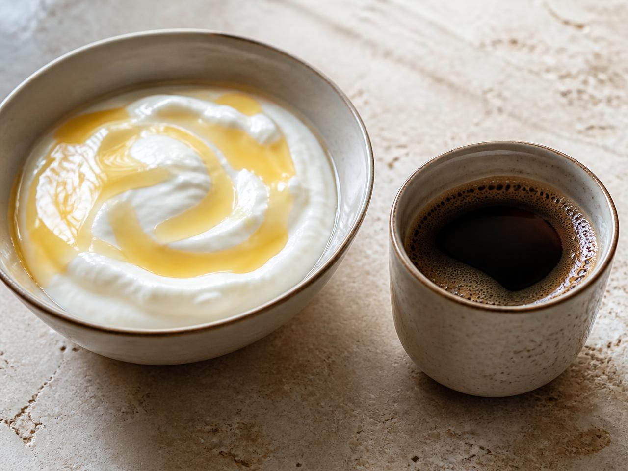 Yoghurt with honey + Strong black coffee