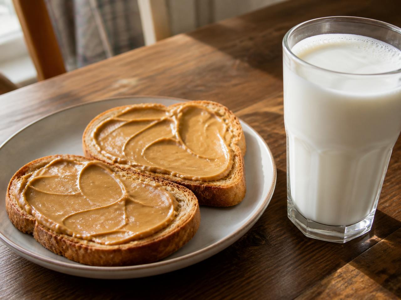 Peanut butter on toast + Cold milk