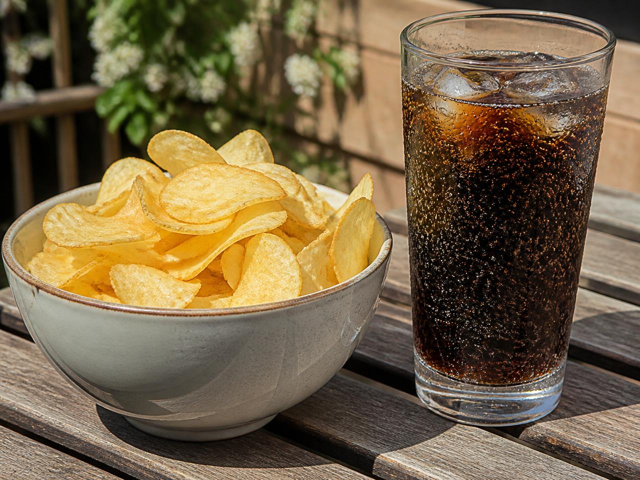 Ready salted crisps + Ice-cold cola