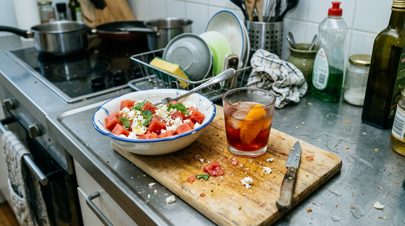 Watermelon and feta + Negroni sbagliato