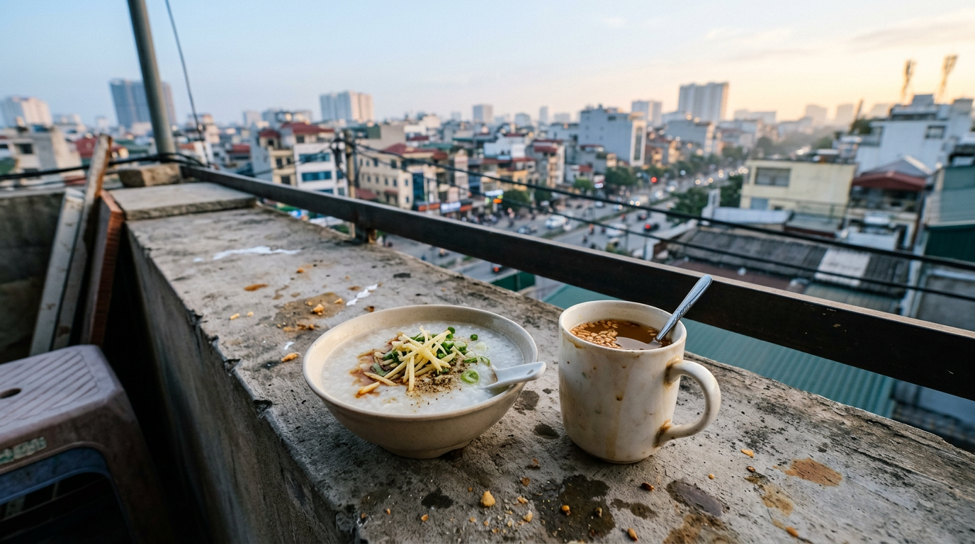 Congee with ginger + Genmaicha