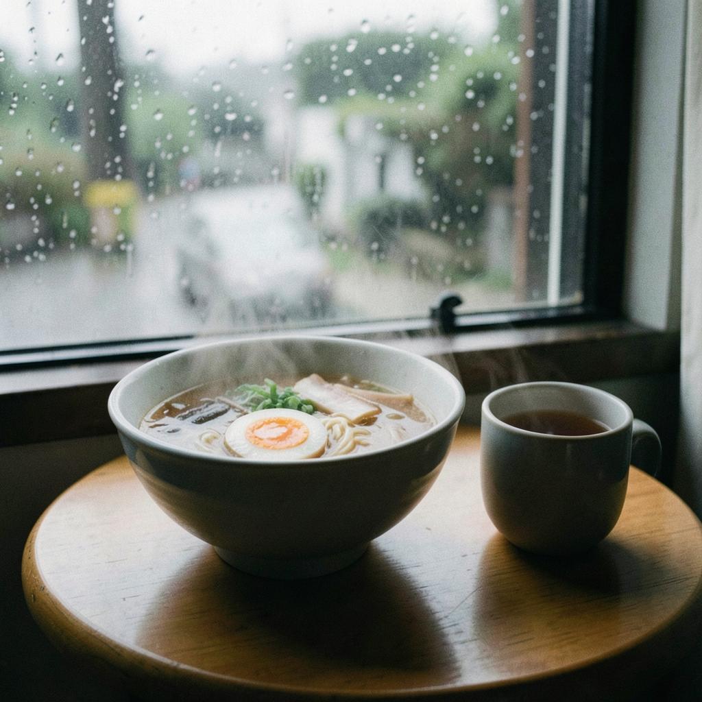 Ramen with a soft egg + Roasted barley tea