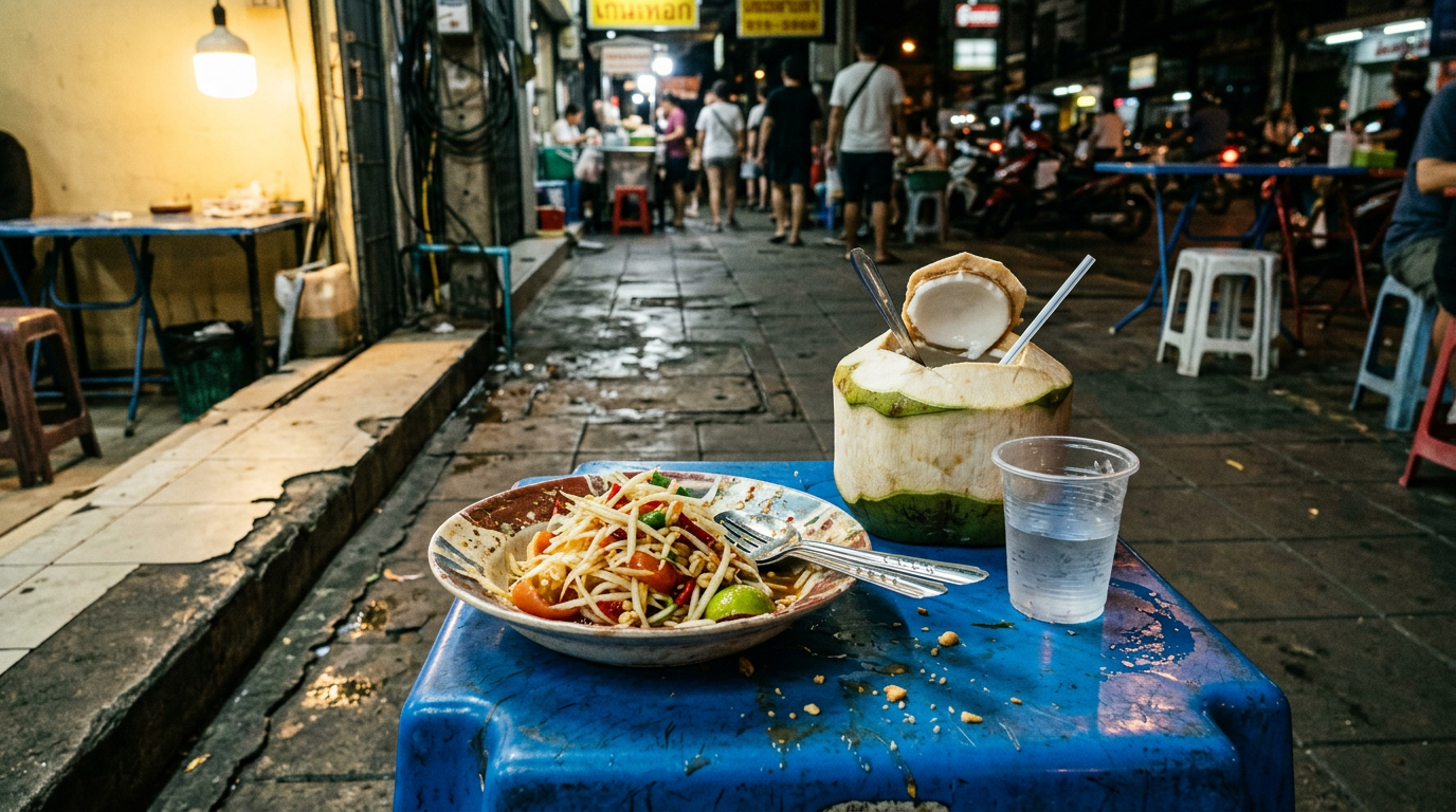 Green papaya salad + Coconut water