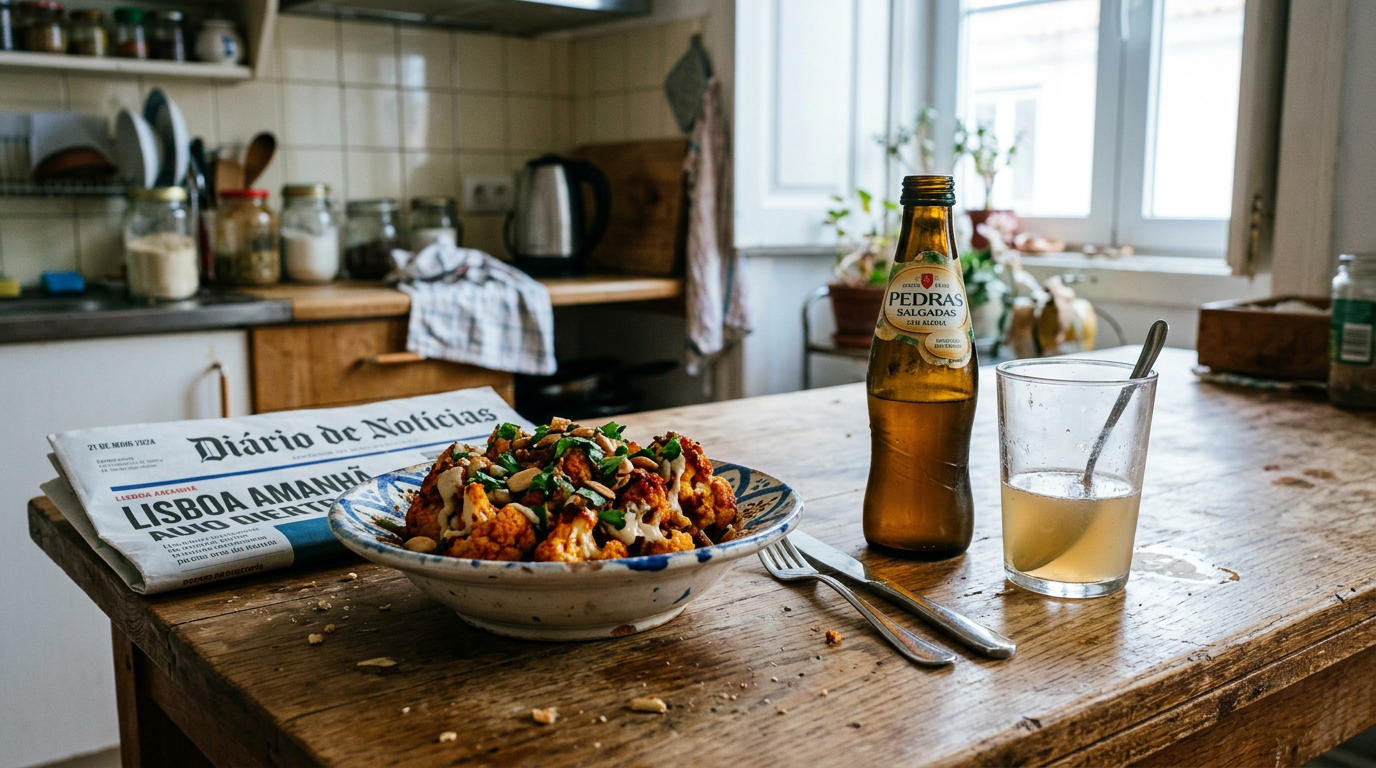 Roast cauliflower with harissa + Non-alcoholic ginger beer