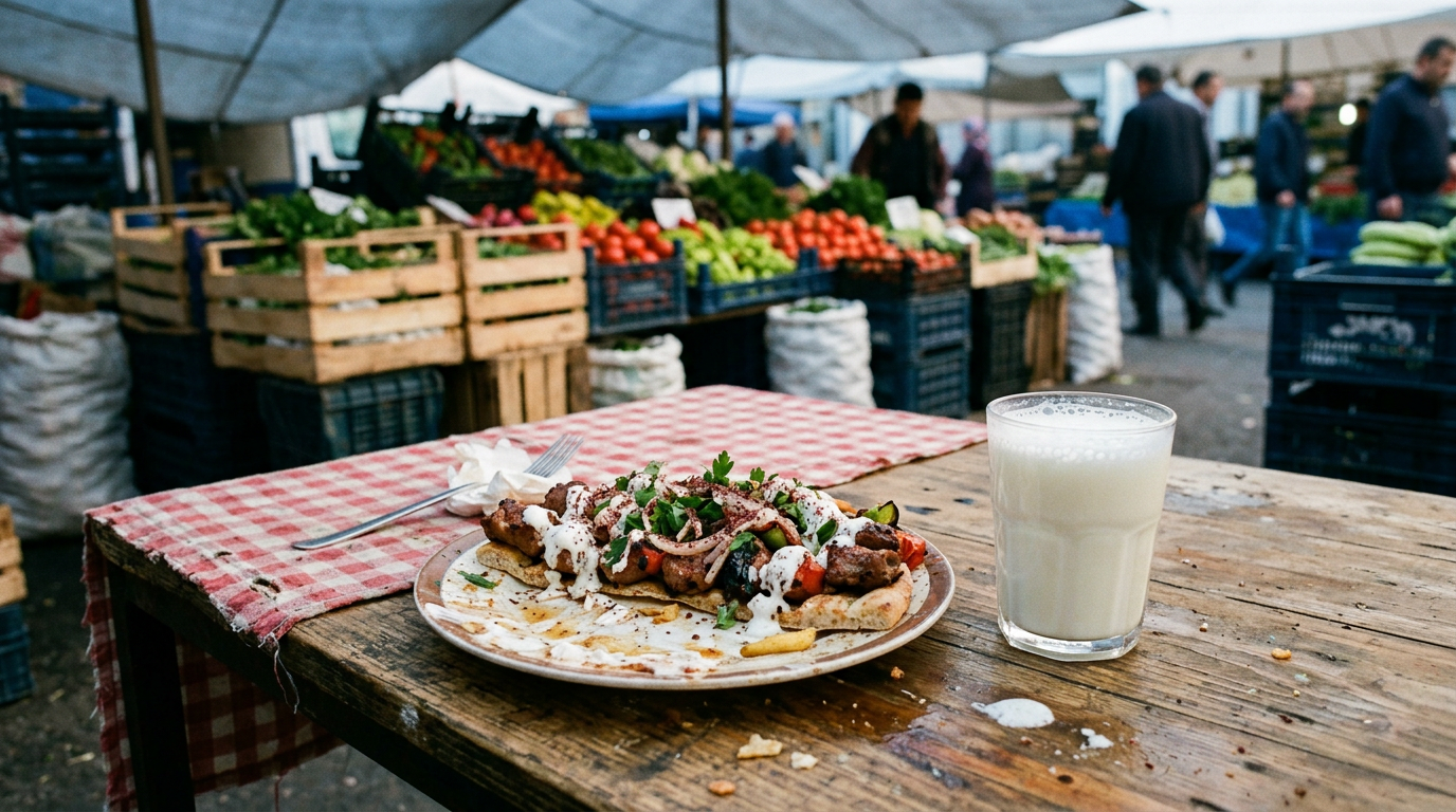 Kebab with garlic sauce + Ayran or salty yoghurt drink