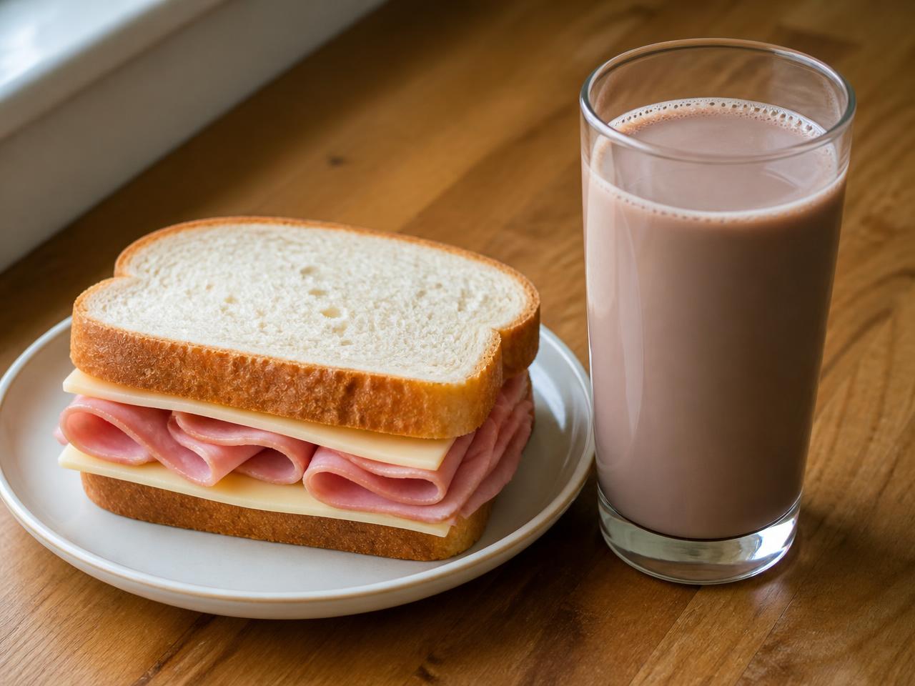 Ham and cheese sandwich + Chocolate milk