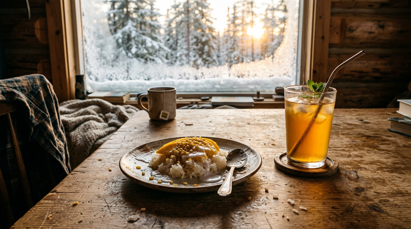 Mango sticky rice + Jasmine iced tea