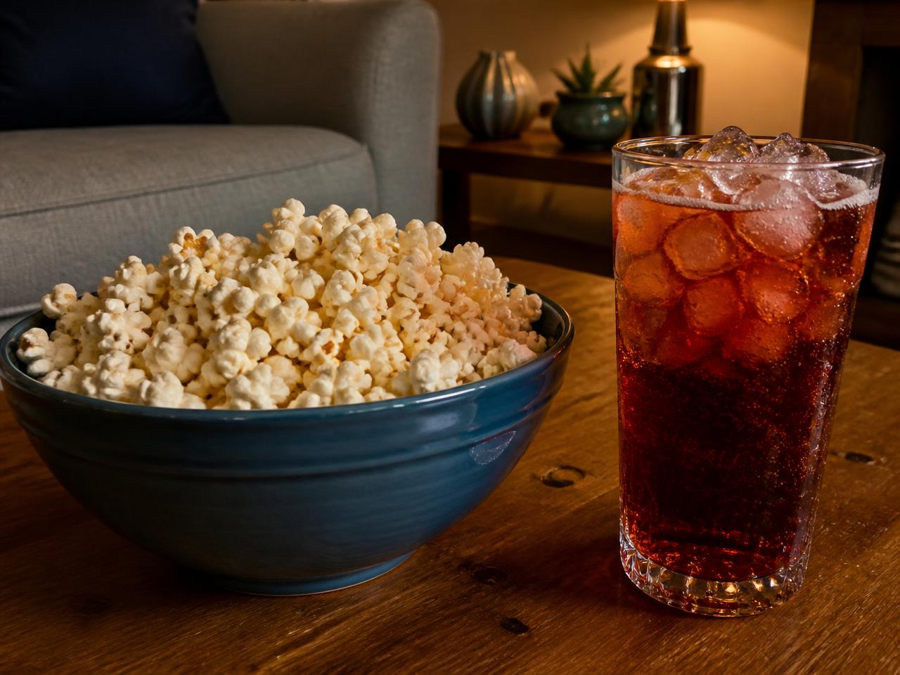Microwave popcorn + Cherry cola