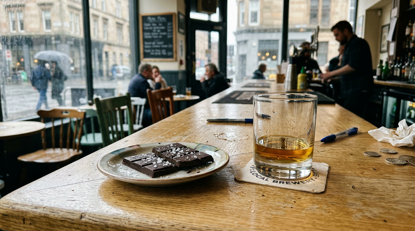 Sea-salt dark chocolate + Islay single malt