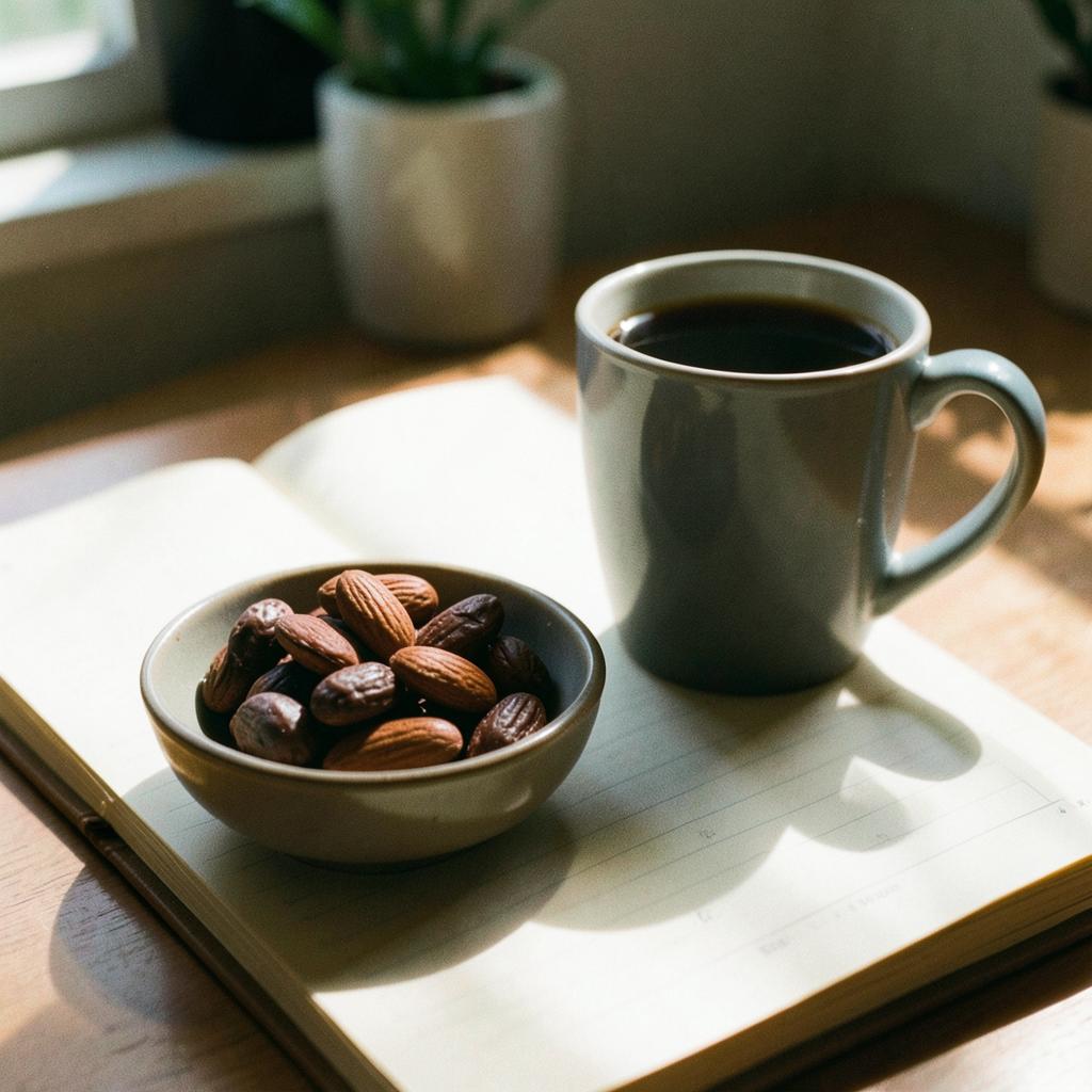 Dark chocolate almonds + Single-origin filter coffee