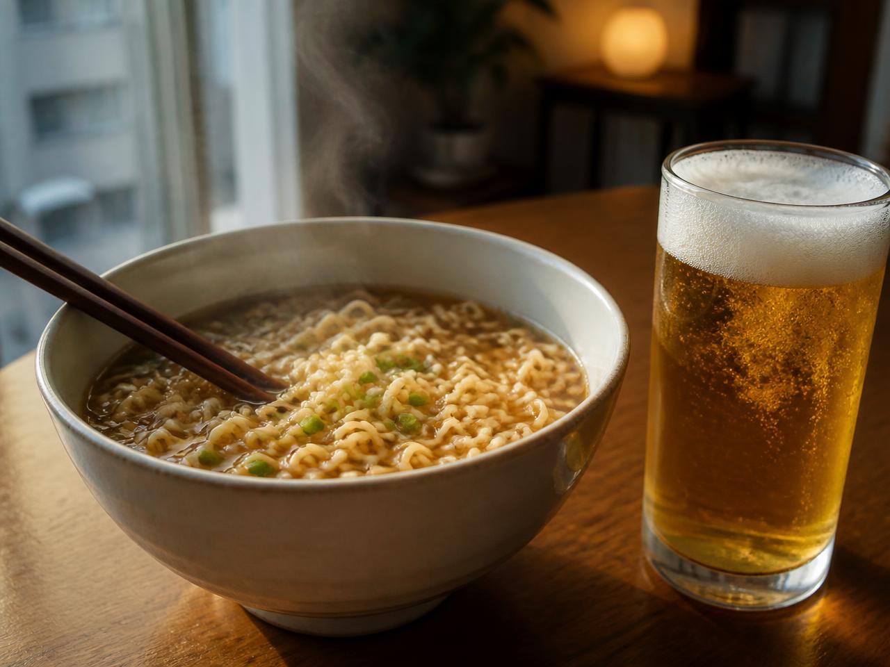 Instant noodles + Cold lager