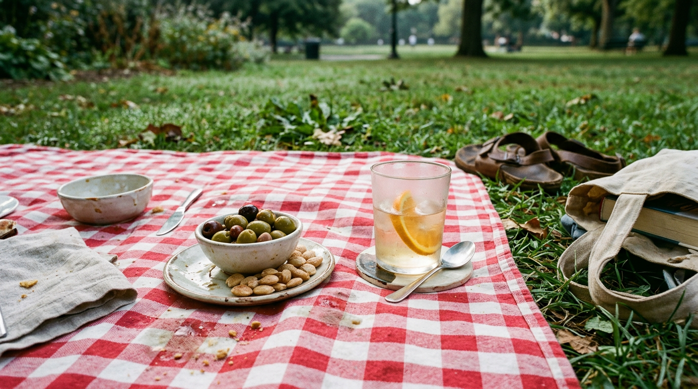 Olives and marcona almonds + Vermouth on ice